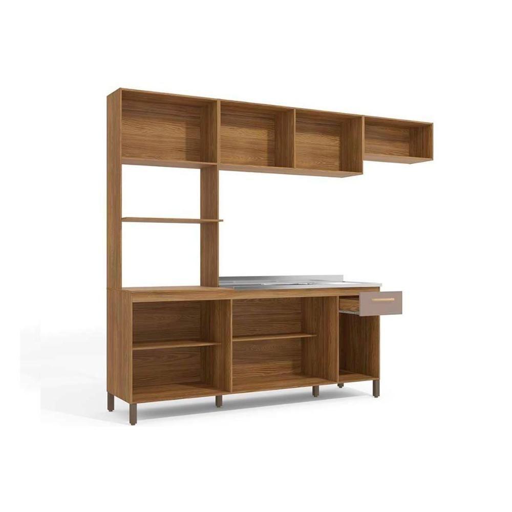 Cozinha Completa 4 Peças L780a 2 Aéreos 1 Balcão 1 Paneleiro Sem Tampo Nogueira Fendi - 3