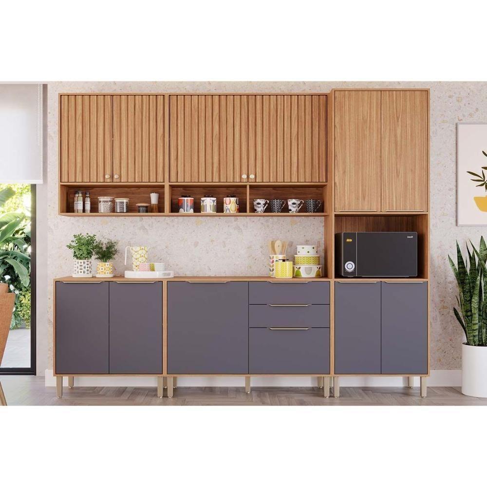 Cozinha Completa 5 Peças Divina 2 Aéreos 2 Balcões 1 Paneleiro Cz001 Freijó Titanium - 1