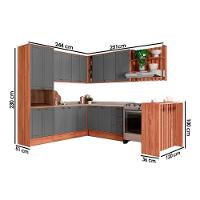 Cozinha Completa 9 Peças Bella 3 Aéreos 3 Balcões 1 Torre Quente 1 Ilha 1 Complemento C9p199 Nogal Cinza - 2