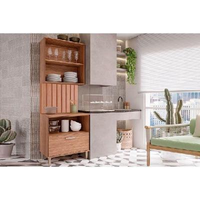 Cozinha Completa 2 Peças Bella 3 Peças Sem Portas 1 Aéreo 1 Balcão 1 Painel Ripado 80cm Freijó