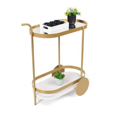 Carrinho De Chá Decorativo Em Espelho E Estrutura Dourada