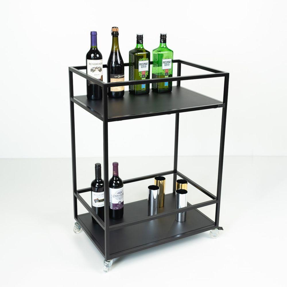 Carrinho Multiuso Estilo Industrial Com Prateleiras Em Mdf Preto - 3