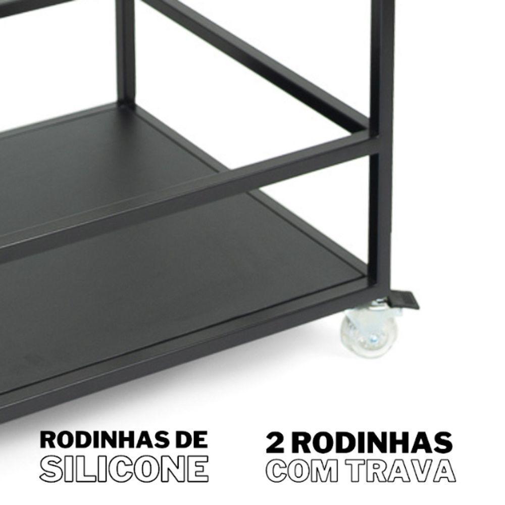 Carrinho Multiuso Estilo Industrial Com Prateleiras Em Mdf Preto - 6