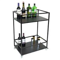 Carrinho Para Bebidas Estilo Industrial Preto Com Prateleiras Em Mdf Preto - 1
