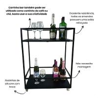 Carrinho Para Bebidas Estilo Industrial Preto Com Prateleiras Em Mdf Preto - 2