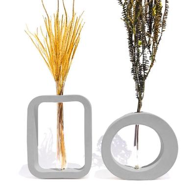 Vaso Decorativo Redondo E Retangular 2 Peças Conjunto Decoração Cinza