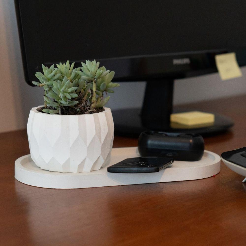 Vaso Decorativo Losangos 7,5cm Cimento Artesanal Sala E Cozinha Branco - 6