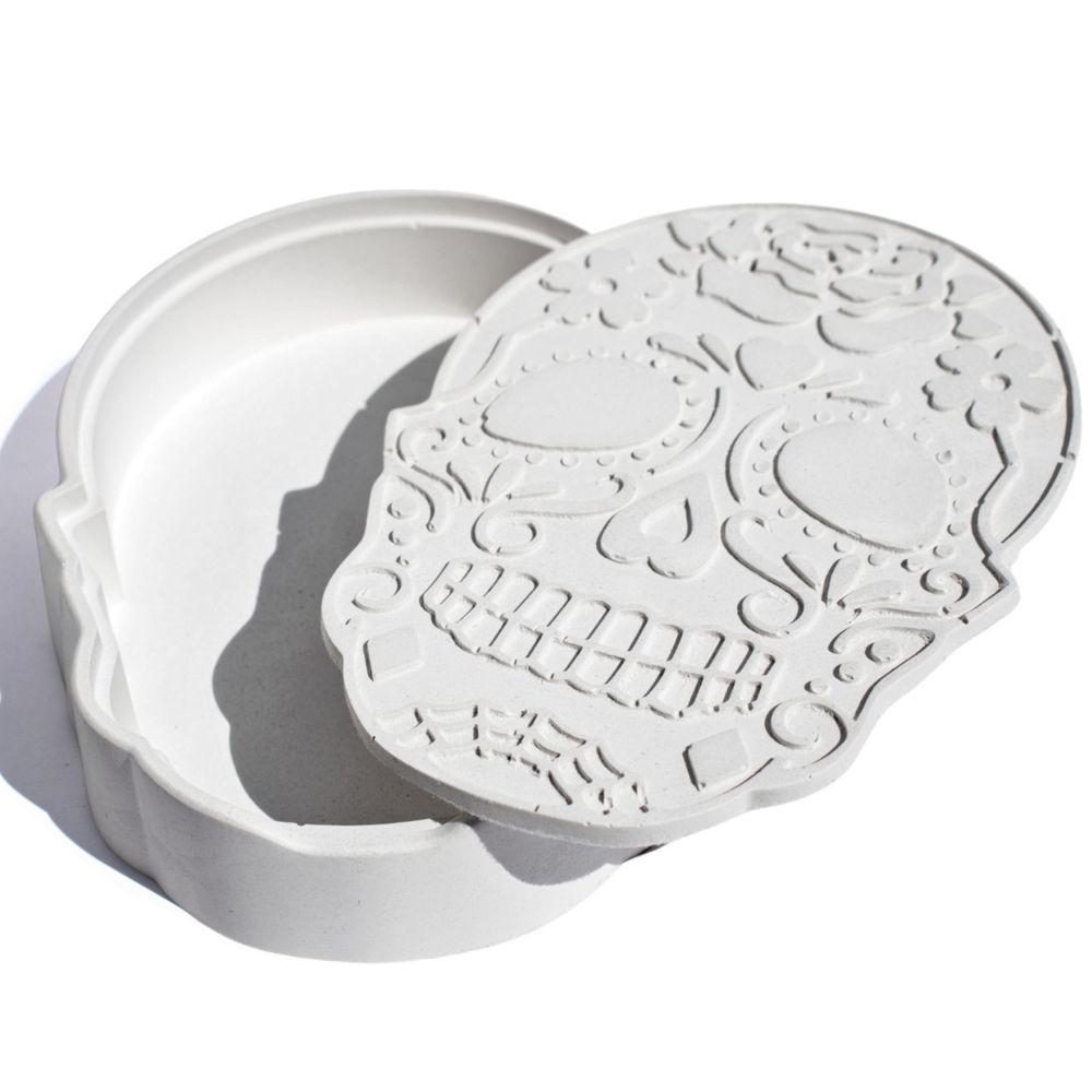 Porta Objetos Decorativo Caveira 17cm Em Cimento Artesanal Branco - 1