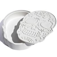 Porta Objetos Decorativo Caveira 17cm Em Cimento Artesanal Branco - 1