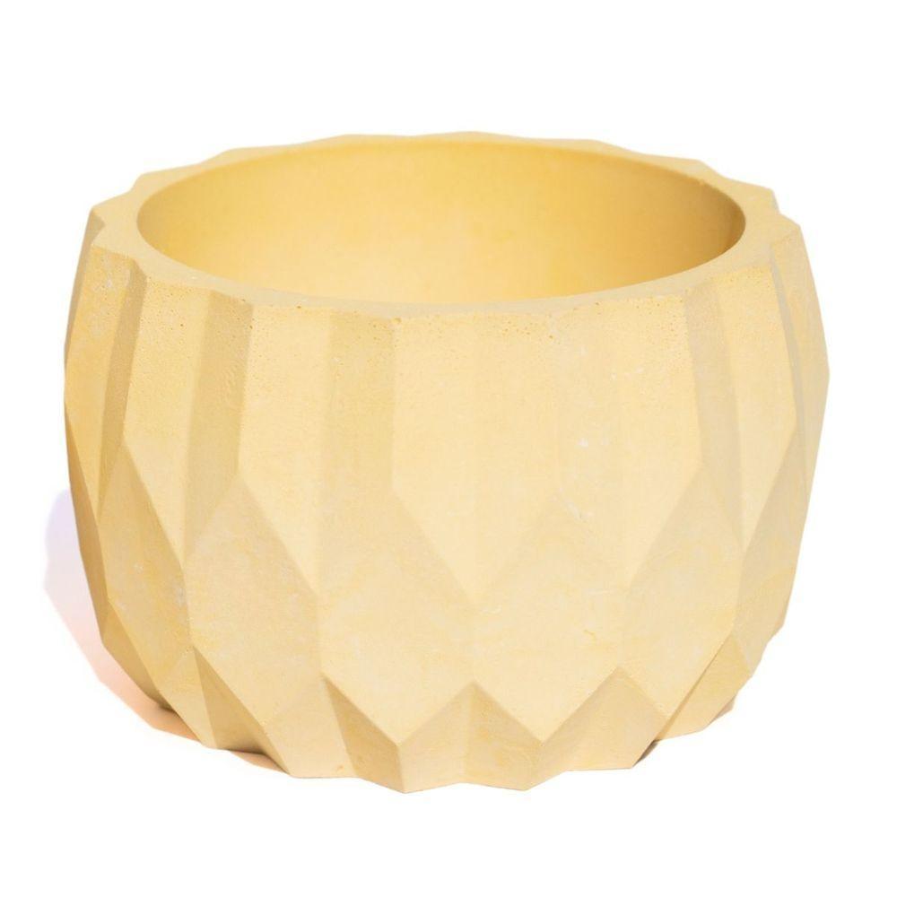 Vaso Decorativo Losangos 9,5cm Cimento Artesanal Sala E Cozinha Amarelo - 1