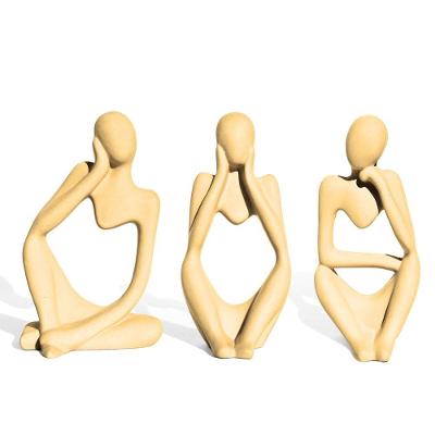 Conjunto 3 Peças Estátuas Pensadoras Alice Ana E Amora 12,5cm Amarelo