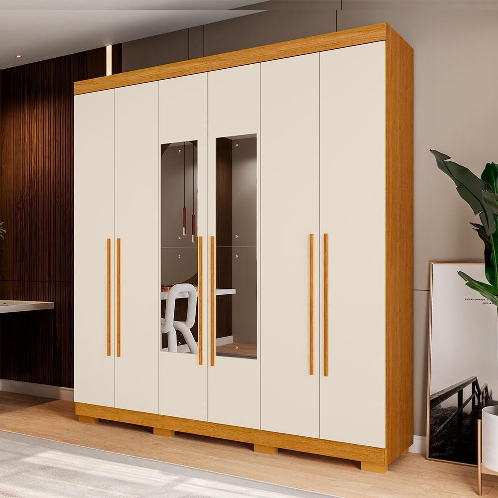 Guarda Roupa De Casal Polônia Com Espelho 6 Portas Linhamobília Cinamomo Off White - 1