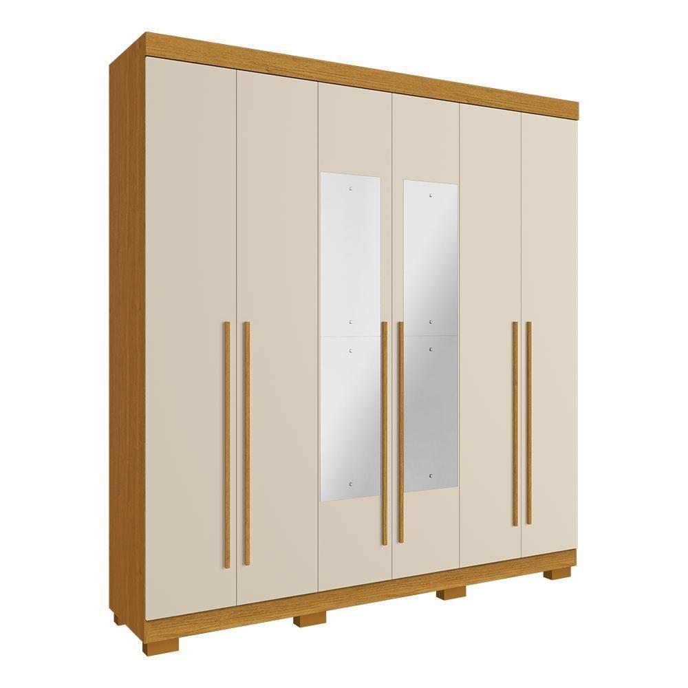 Guarda Roupa De Casal Polônia Com Espelho 6 Portas Linhamobília Cinamomo Off White - 4