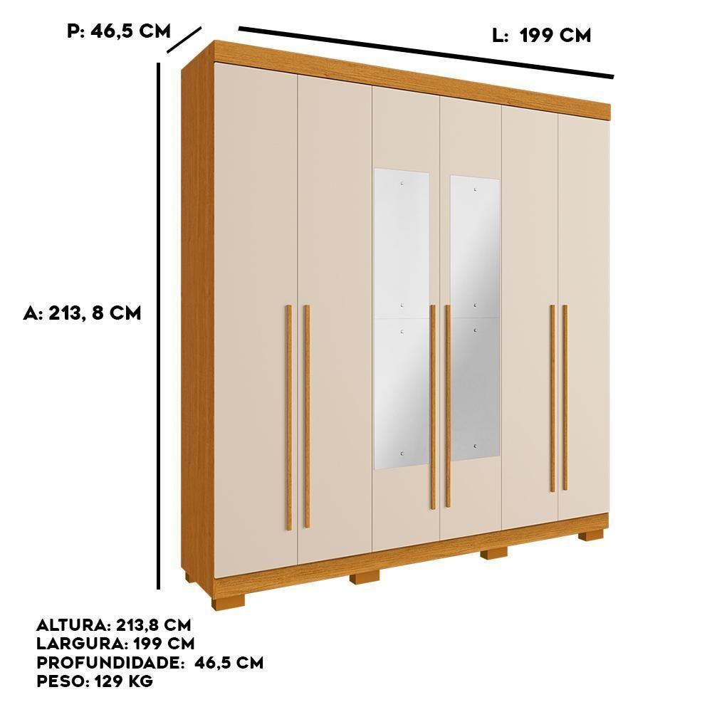 Guarda Roupa De Casal Polônia Com Espelho 6 Portas Linhamobília Cinamomo Off White - 5