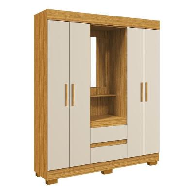 Guarda Roupa Casal Portugal 4 Portas 2 Gavetas Cinamomo Off White com Espelho