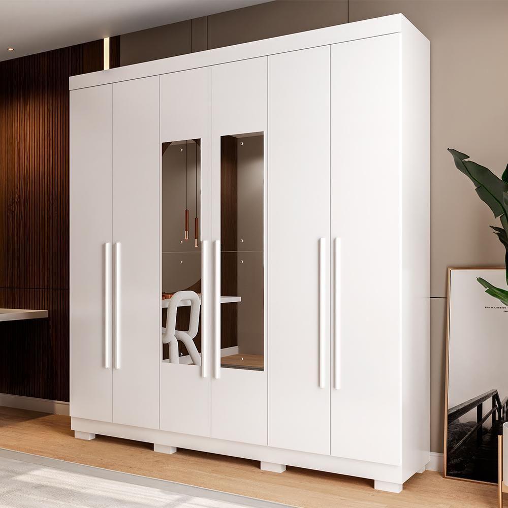 Guarda Roupa De Casal Polônia Com Espelho 6 Portas Linhamobília Branco - 1