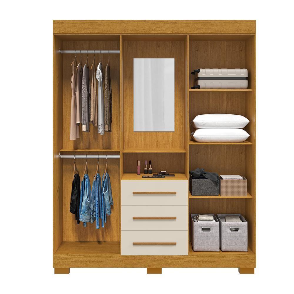 Guarda Roupa De Casal Mônaco Com Espelho 4 Porta Linhamobília Cinamomo Off White - 3