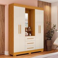 Guarda Roupa De Casal Mônaco Com Espelho 4 Porta Linhamobília Cinamomo Off White - 1