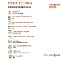 Guarda Roupa De Casal Mônaco Com Espelho 4 Porta Linhamobília Cinamomo Off White - 6