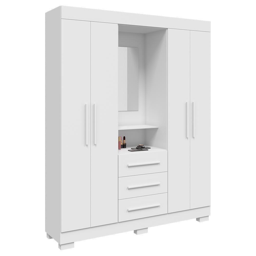 Guarda Roupa De Casal Mônaco Com Espelho 4 Porta Linhamobília Branco - 4