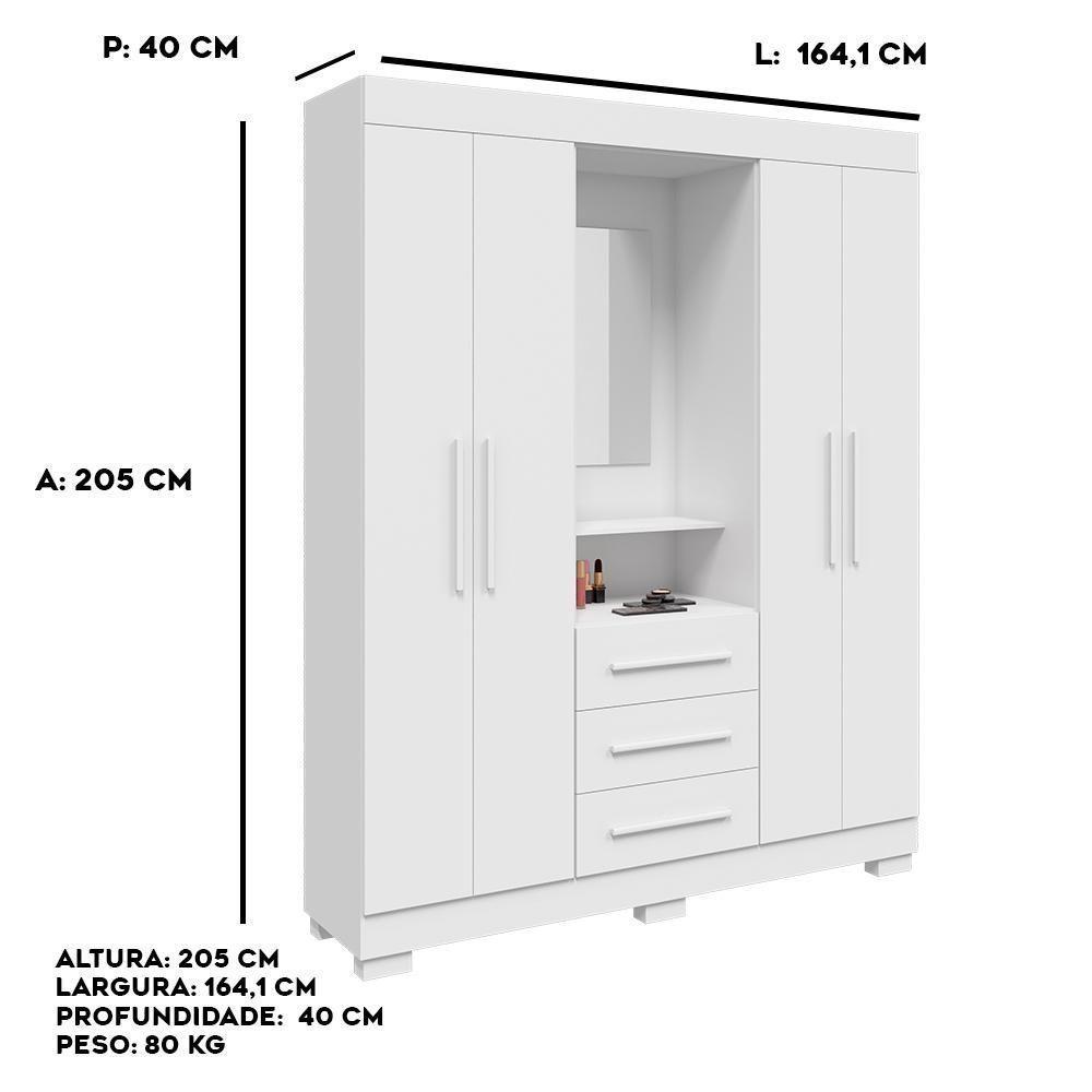 Guarda Roupa De Casal Mônaco Com Espelho 4 Porta Linhamobília Branco - 5