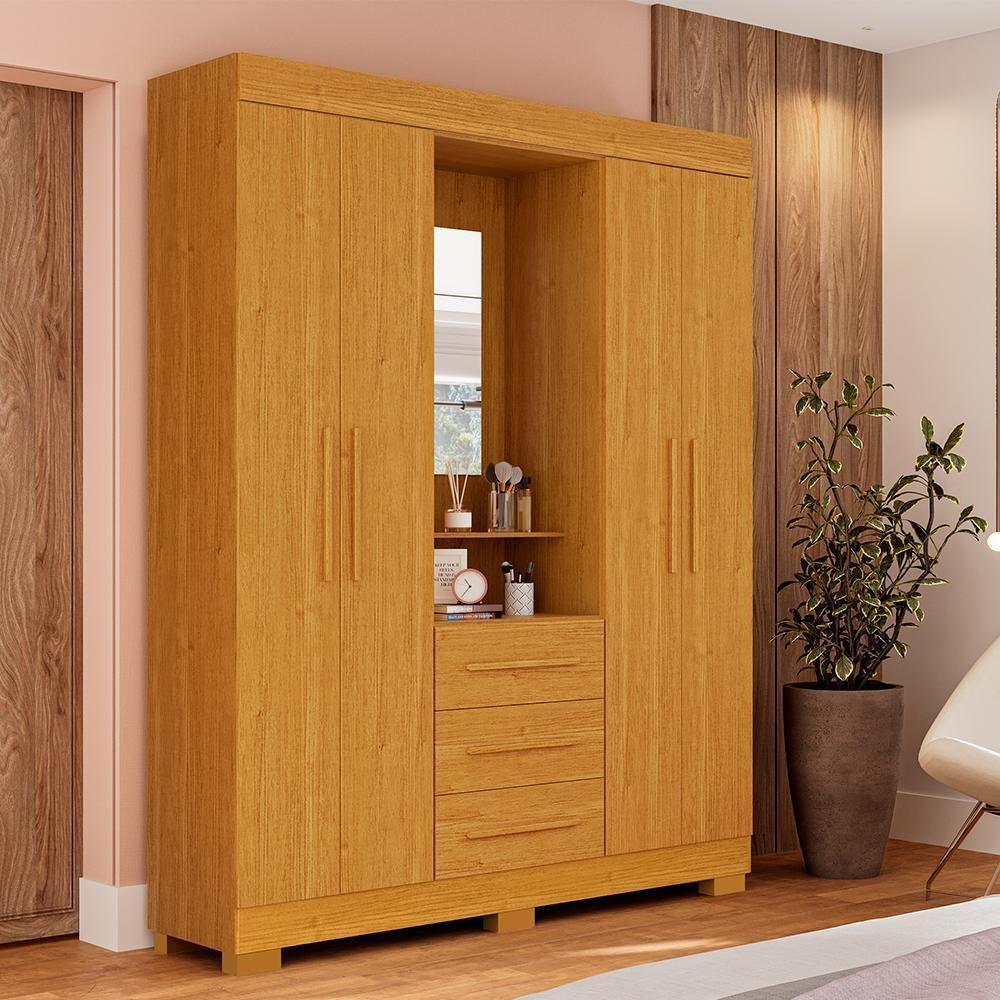 Guarda Roupa De Casal Mônaco Com Espelho 4 Porta Linhamobília Cinamomo - 1