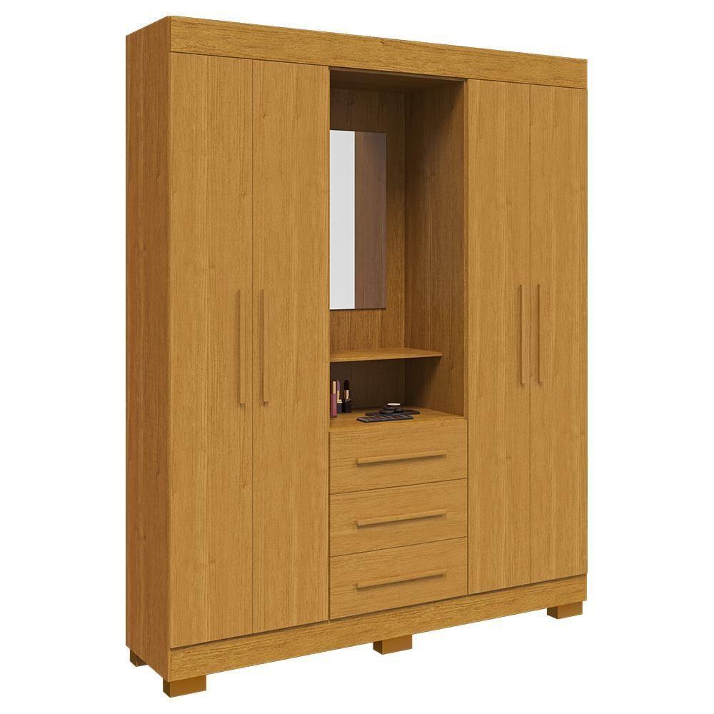 Guarda Roupa De Casal Mônaco Com Espelho 4 Porta Linhamobília Cinamomo - 4