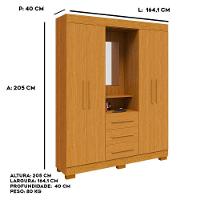 Guarda Roupa De Casal Mônaco Com Espelho 4 Porta Linhamobília Cinamomo - 5