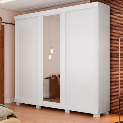 Guarda Roupa Casal Japão Com Espelho 3 Portas Linhamobília Branco