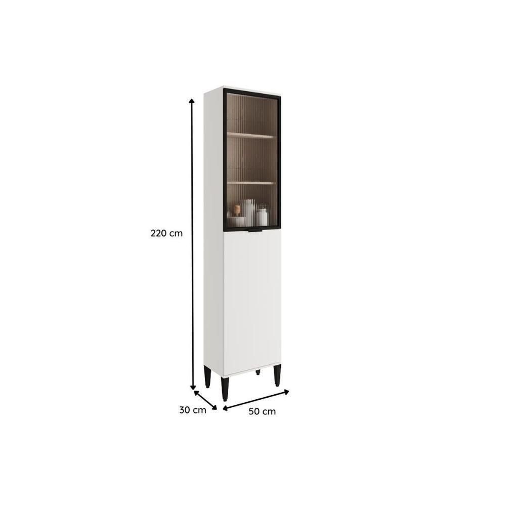 Paneleiro De Cozinha Alpha 2509 Com 2 Portas 1 Com Vidro Canelado 50cm Freijó Off White - 2