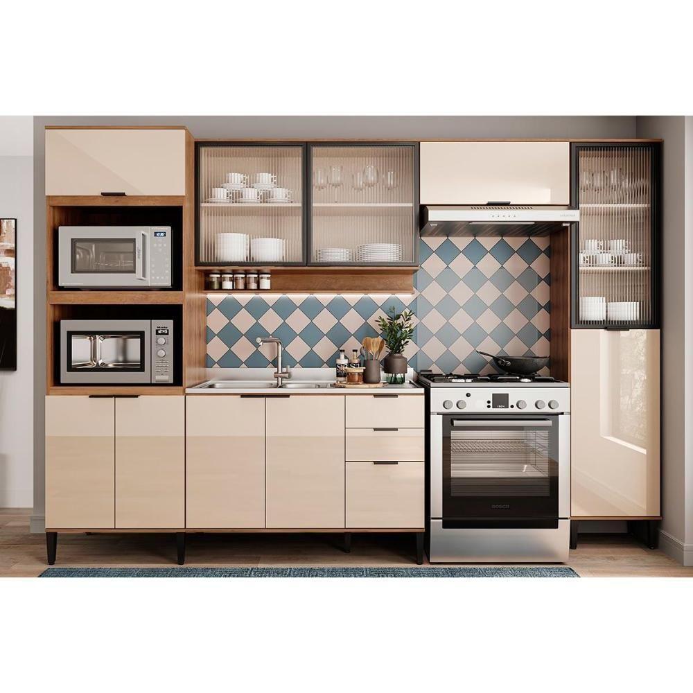 Paneleiro De Cozinha Alpha 2509 Com 2 Portas 1 Com Vidro Canelado 50cm Freijó Off White - 4