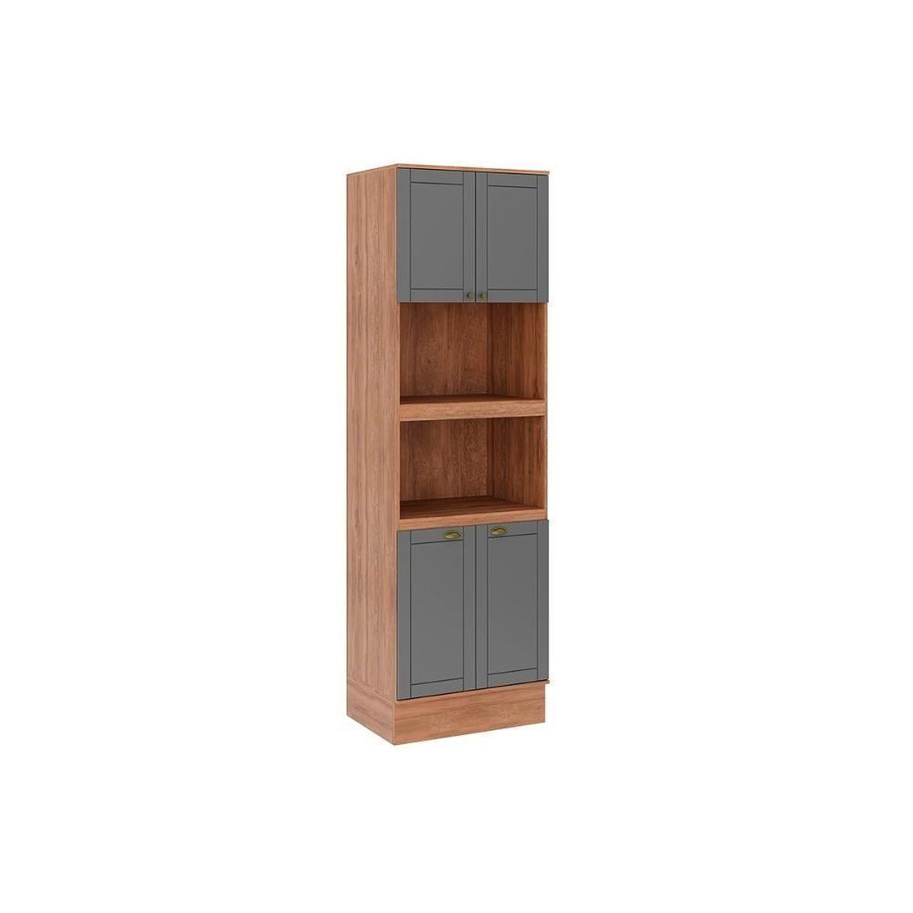 Paneleiro De Cozinha Modulado Bella 2616 Torre Quente Com 2 Fornos 4 Portas 70cm Nogal Cinza - 1