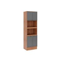Paneleiro De Cozinha Modulado Bella 2616 Torre Quente Com 2 Fornos 4 Portas 70cm Nogal Cinza - 1