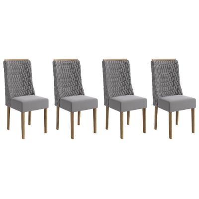 Cadeira De Cozinha 2cad158ng Kit 4 Un Nogueira Suede Cinza Titanio A050