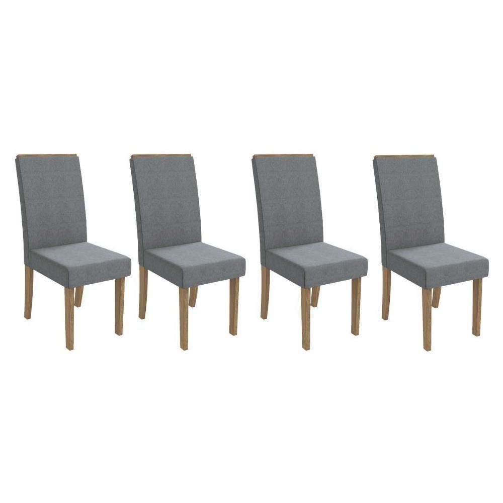 Cadeira De Cozinha 2cad142ng Kit 4 Un Nogueira Linho Cinza A056 - 1