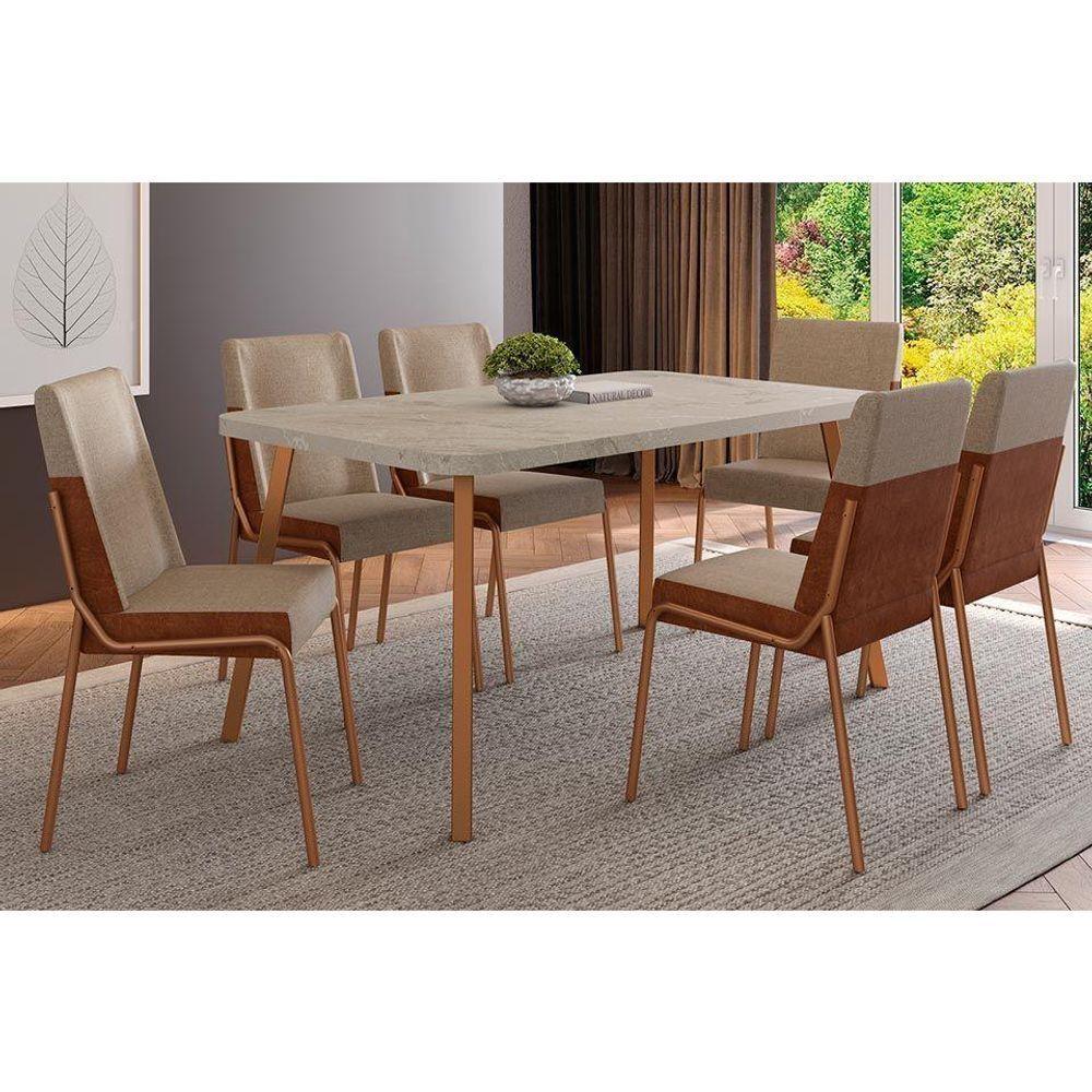 Cadeira De Cozinha Hug 1749 Kit 6 Uni Rose Linho Areia Courano Caramelo - 2