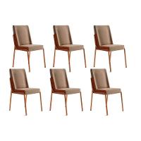 Cadeira De Cozinha Hug 1749 Kit 6 Uni Rose Linho Areia Courano Caramelo - 1