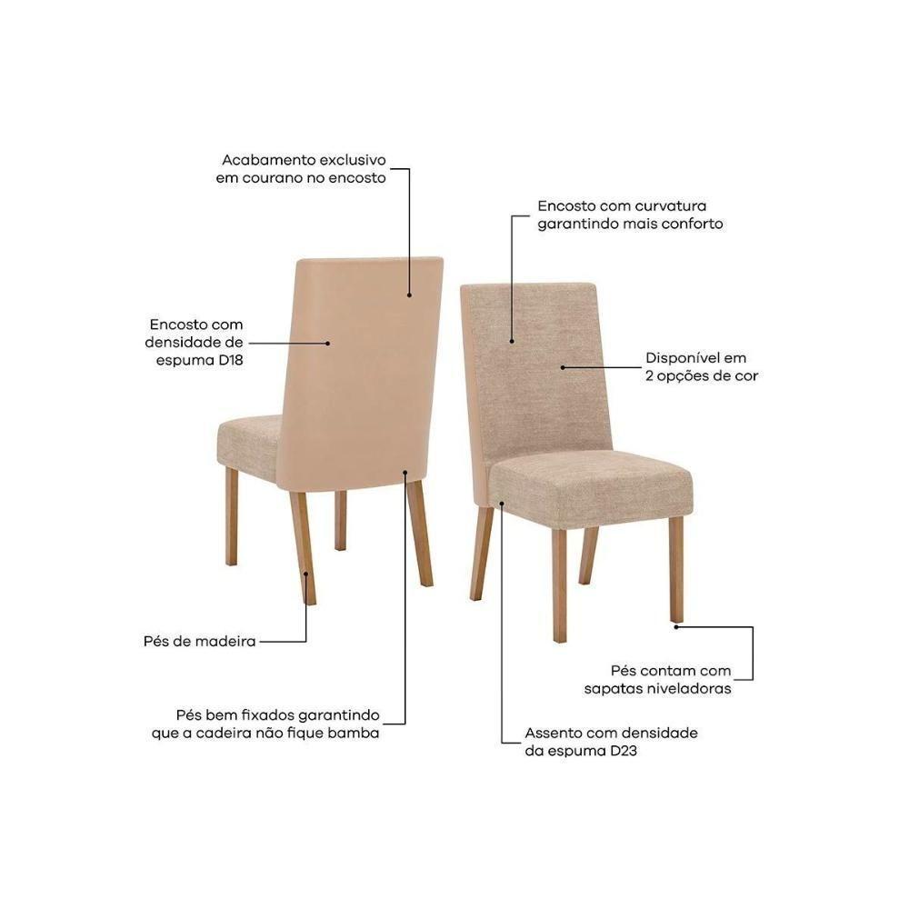 Cadeira De Cozinha Anne Kit 2 Un Nature Linho Areia Courano Bege - 4