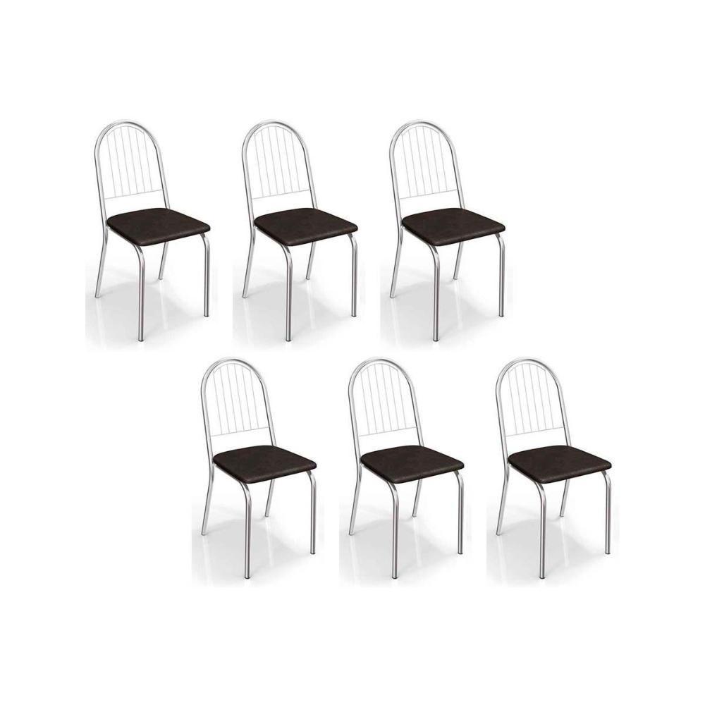 Cadeira De Cozinha Noruega C077 Kit 6 Un Cromada Preto 110 - 1