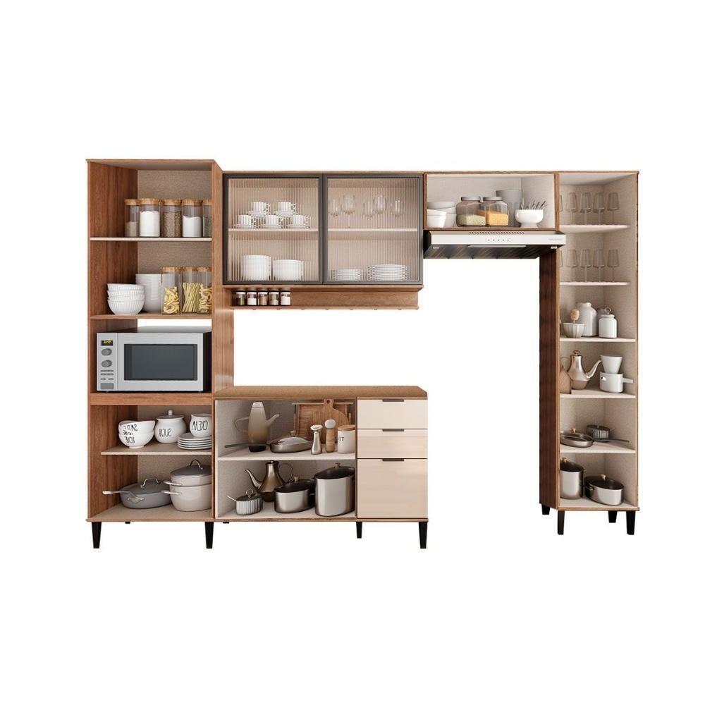 Cozinha Modulada Completa Alpha 5 Peças 2 Aéreos + 1 Balcão + 1 Paneleiro + 1 Torre Quente C5p106 Freijó Off White - 4