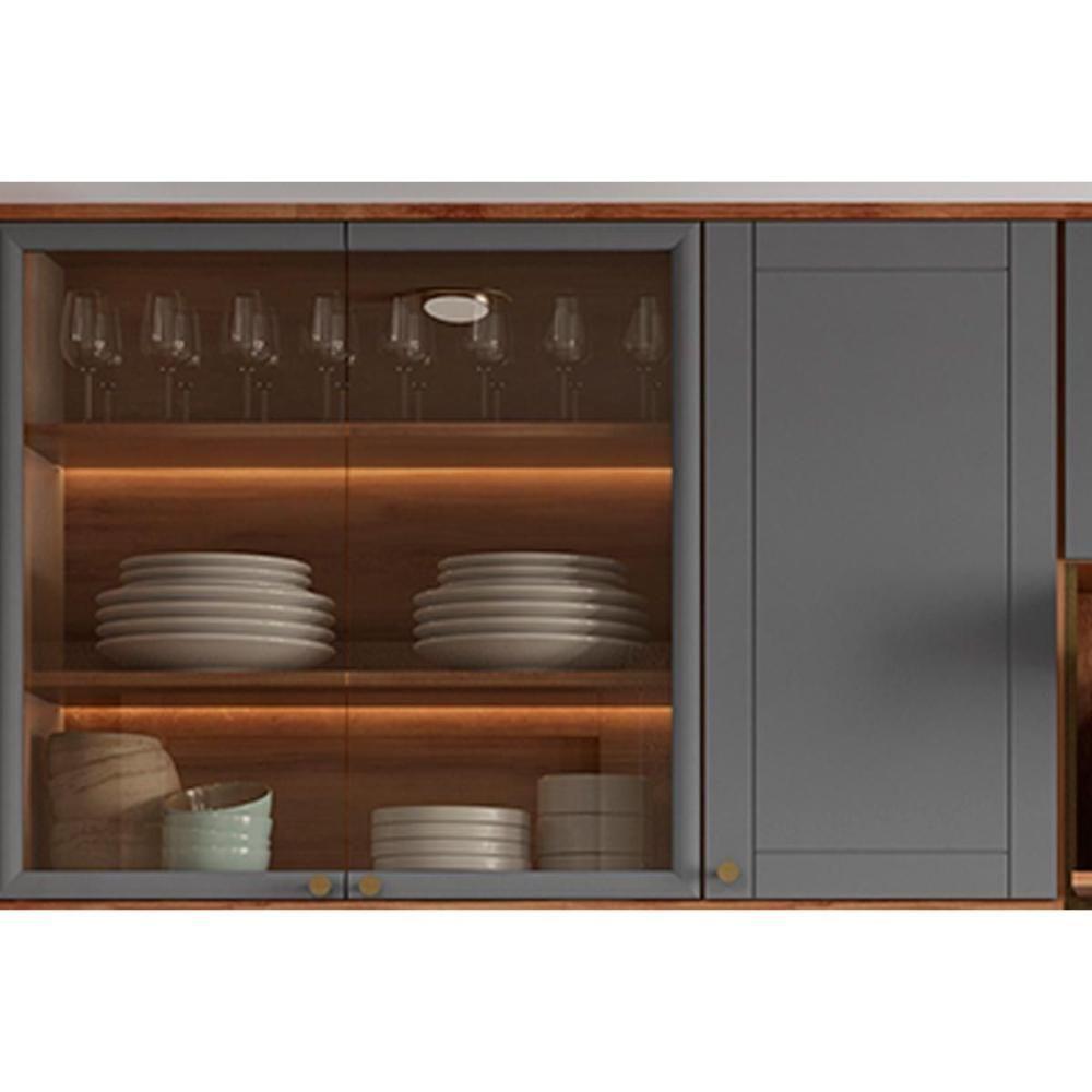 Cozinha Modulada Completa Bella 6 Peças 2 Aéreos + 2 Balcões+ 2 Paneleiros C6p55 Nogal Cinza - 6