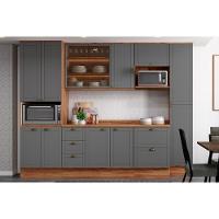Cozinha Modulada Completa Bella 6 Peças 2 Aéreos + 2 Balcões+ 2 Paneleiros C6p55 Nogal Cinza - 1