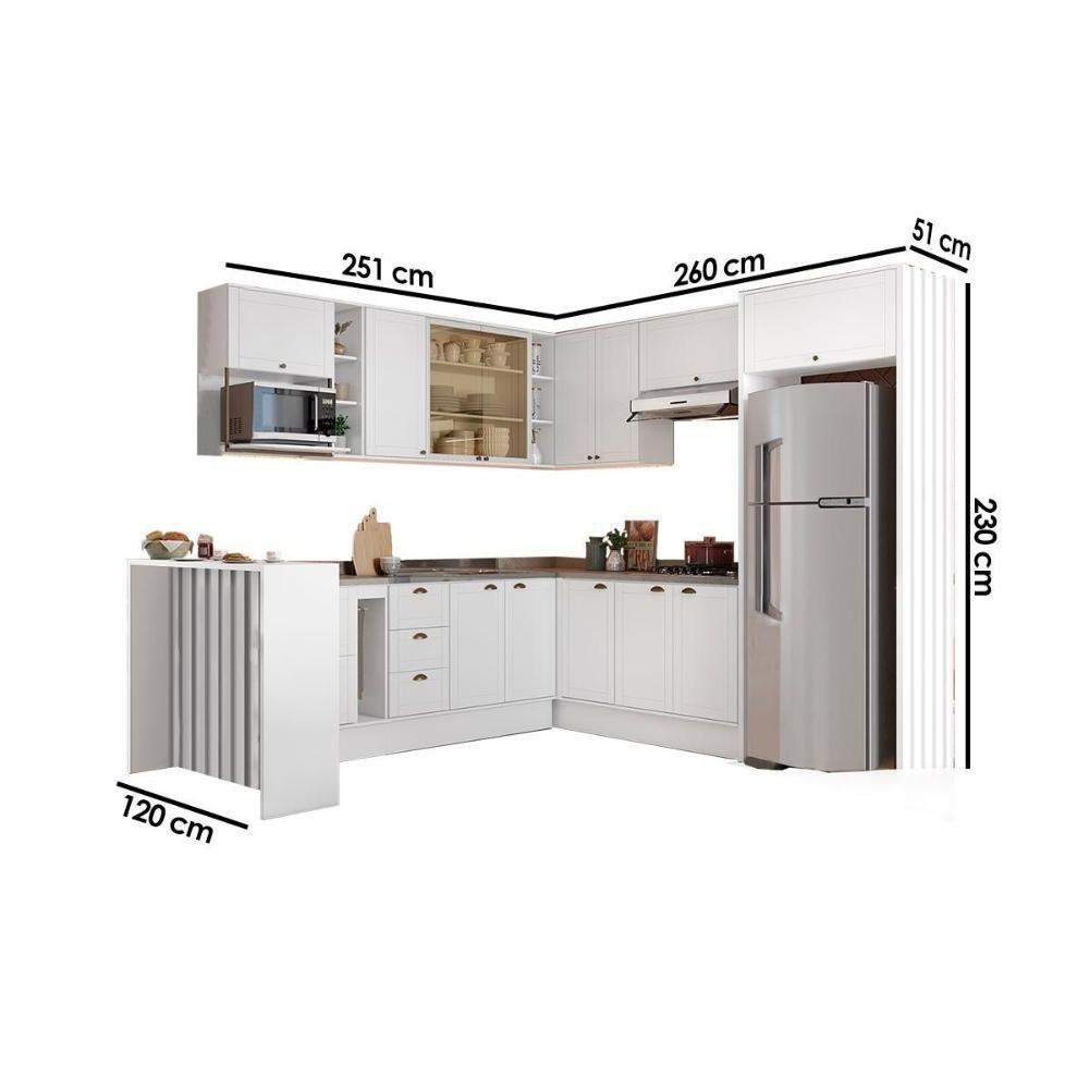 Cozinha Modulada Completa Bella 15 Peças 5aéreos+5balcões+1ilha+4complementos C15p58 Branco - 3
