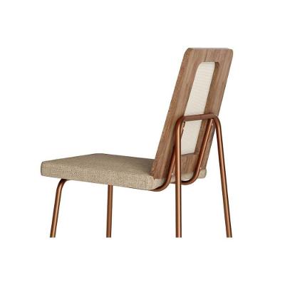 Cadeira De Cozinha Wood 1751 Aço Kit 2 Uni Rose Linho Areia