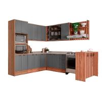 Cozinha Modulada Completa Bella 9 Peças 3 Aéreos + 3 Balcões + 1 Torre Quente+1ilha + 1 Complemento C9p201 Nogal Cinza