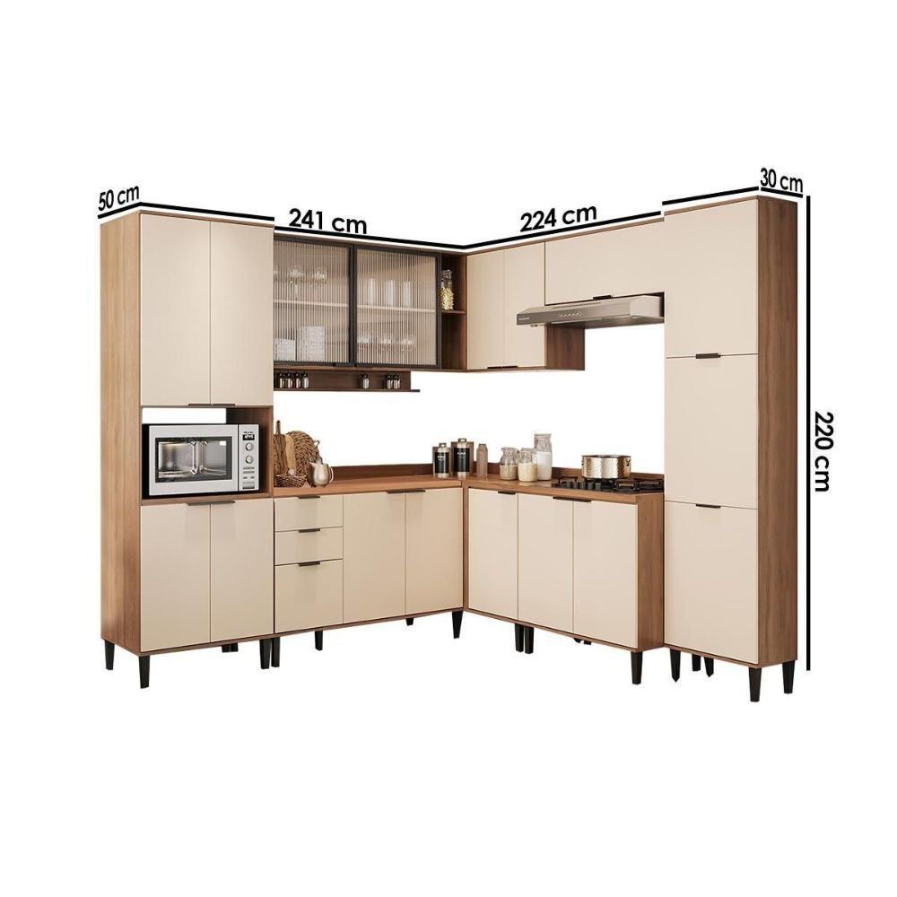 Cozinha Modulada Completa Alpha 8 Peças 33 Aéreos + 3 Balcões + 1 Paneleiro + 1 Torre Quente C8p61 Freijó Off White - 3