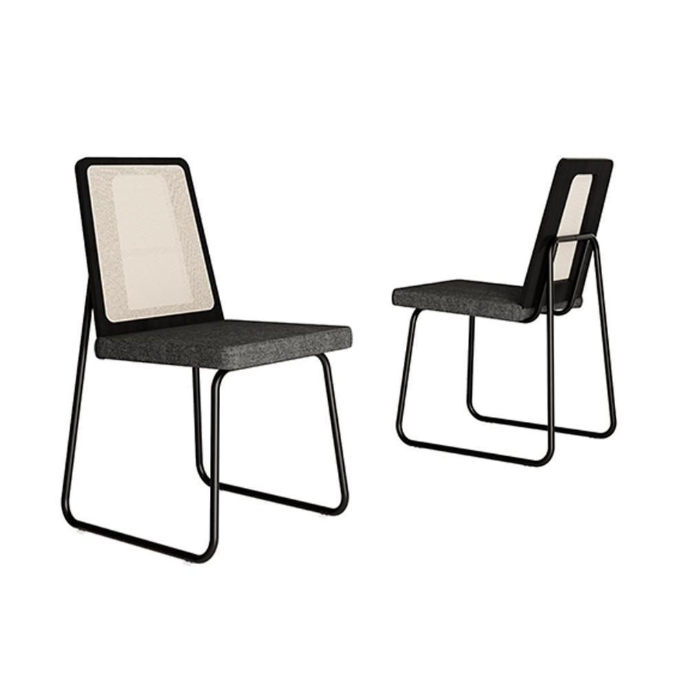 Cadeira De Cozinha Wood 1751 Aço Kit 2 Uni Preto Linho Grafite - 1