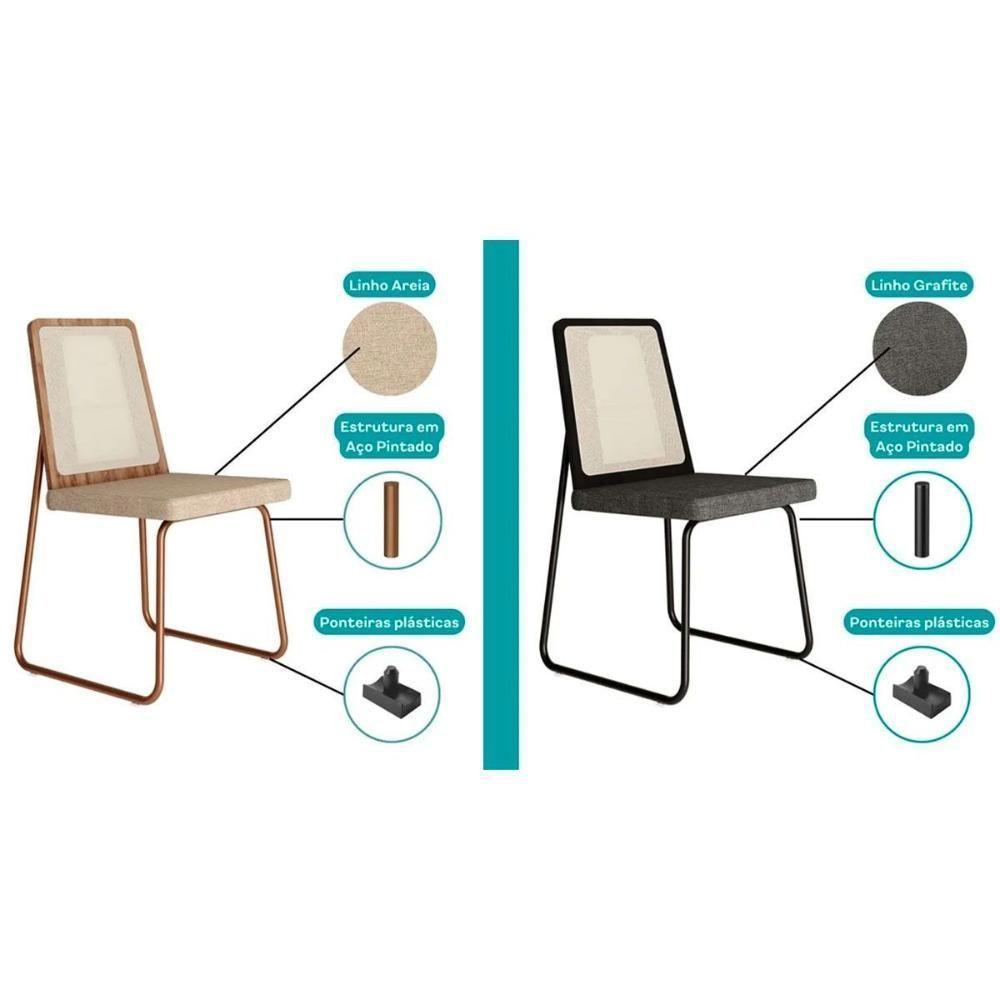 Cadeira De Cozinha Wood 1751 Aço Kit 2 Uni Preto Linho Grafite - 4