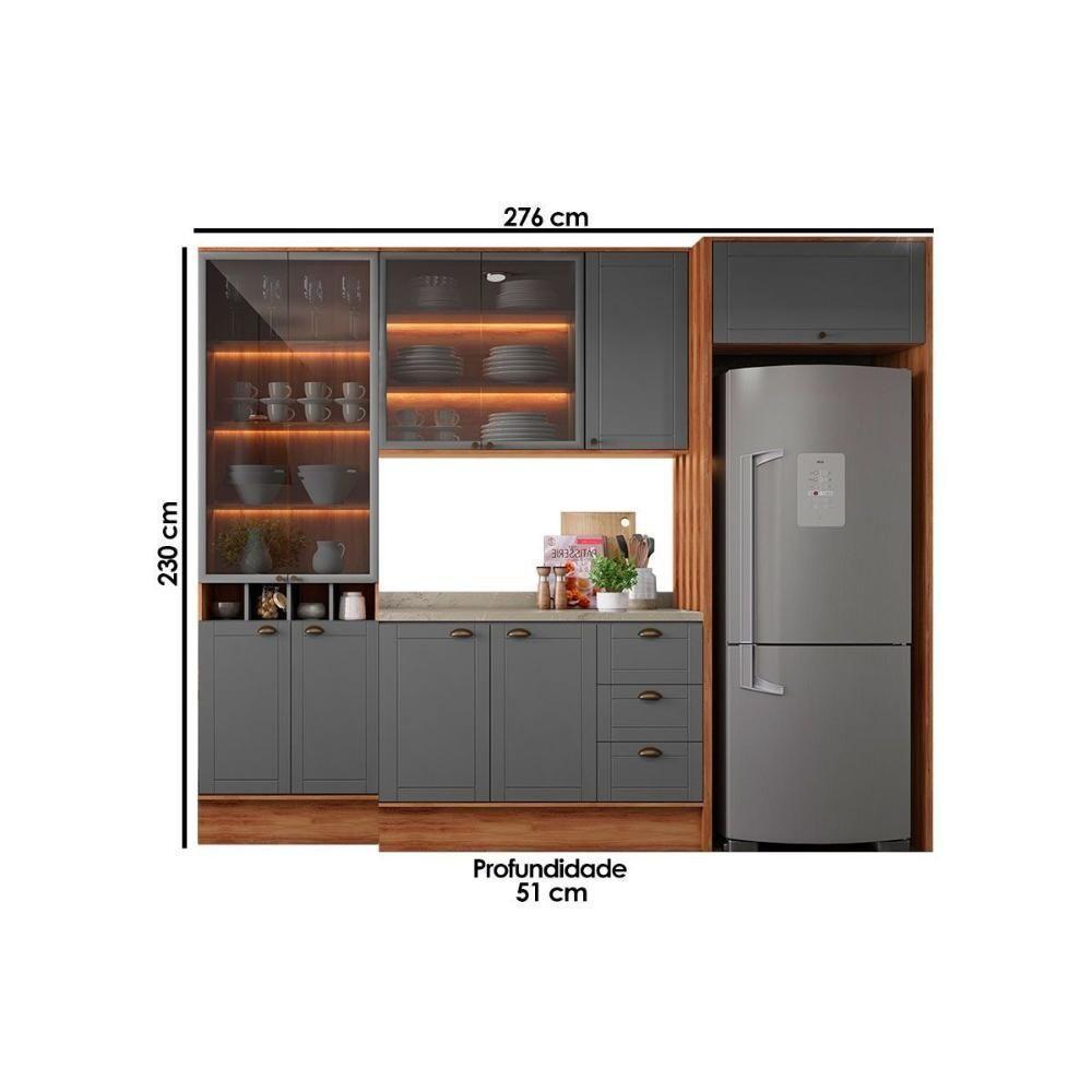 Cozinha Modulada Completa Bella 6 Peças 2 Aéreos + 1 Balcão+ Cristaleira + 2 Complementos C6p77 Nogal Cinza - 2