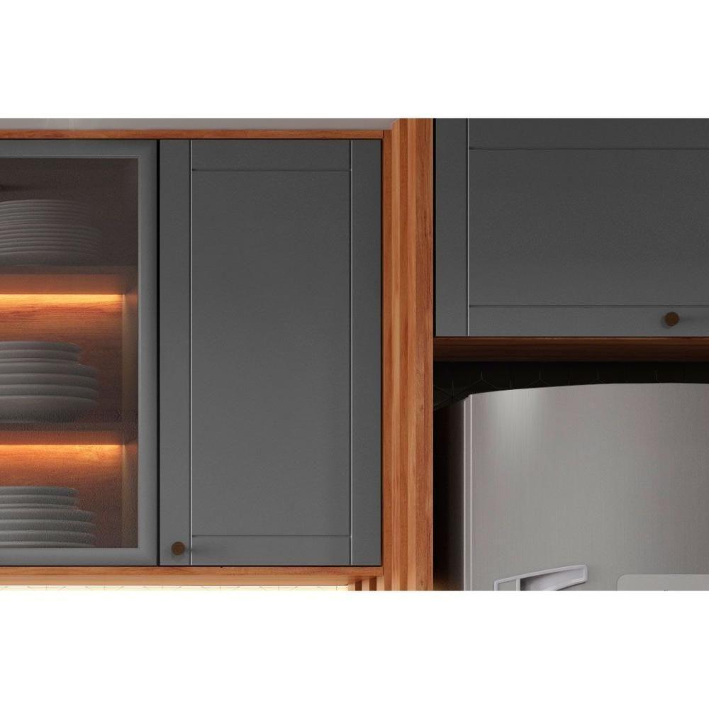 Cozinha Modulada Completa Bella 6 Peças 2 Aéreos + 1 Balcão+ Cristaleira + 2 Complementos C6p77 Nogal Cinza - 7